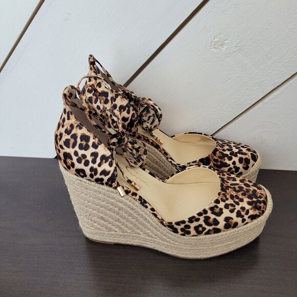 NEW Jessica Simpson Weyla Wedge Wrap Sandals Natural Leopard 7.5M - Picture 2 of 10